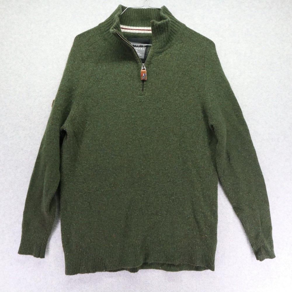 Superdry Sweater Mens XL Lambswool 1/4 Zip Pullover‎ Mock Neck Green Long Sleeve